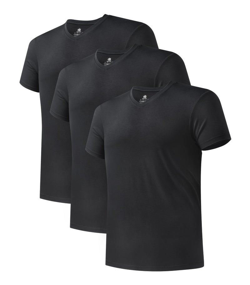 DAVID ARCHY Men's Undershirts Micro Modal Ultra Soft T-Shirts Stretch Moisture-Wicking V-Neck Tees for Men, 3-Pack (L, Black) - Image 1